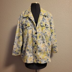 (2/$13) City Blues by Koret Green/Blue/White/Peach Button-Up Jacket Size Large